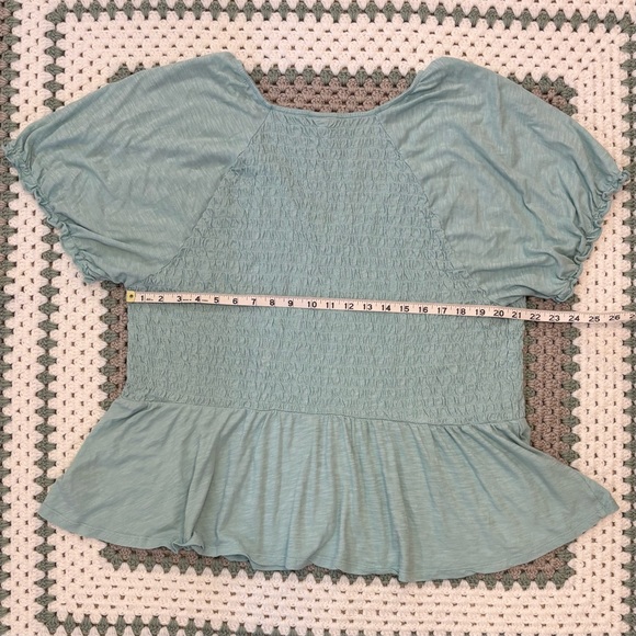 VGUC Torrid Cropped Top Women Sz 4X, Light Teal Shirred Short Sleeve Crop Top - Picture 7 of 14